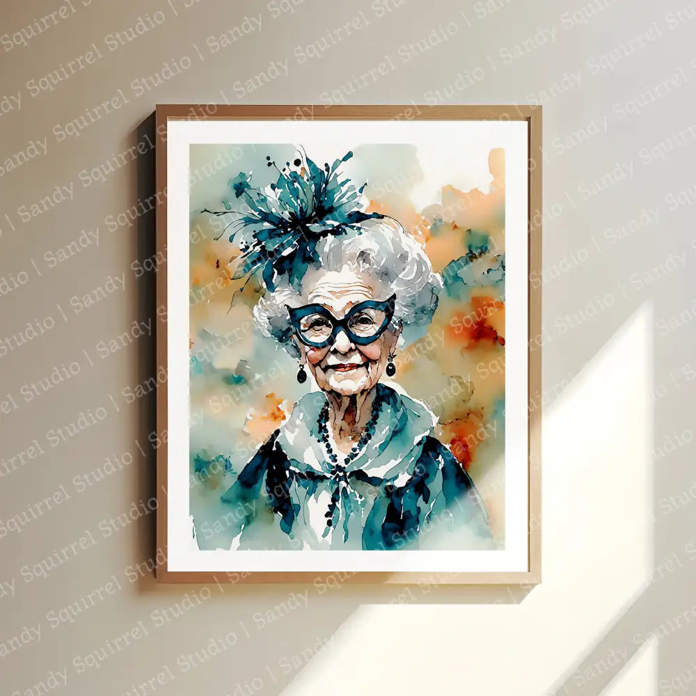 ’Masquerade’ Original Whimsical Grandmother Art Home Decor Wall Print 8X10