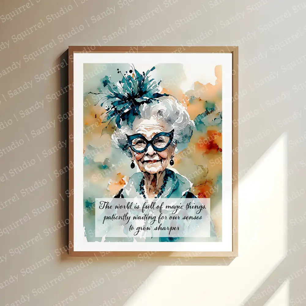 ’Masquerade’ Original Whimsical Grandmother Art Home Decor Wall Print 8X10 With Quote