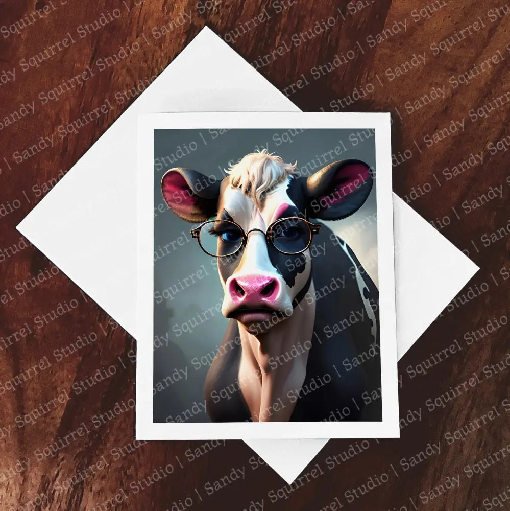 ’Maurice’ Whimsical Cow With Glasses Original Inch Wall Art Print Pop Style Home Decor Single