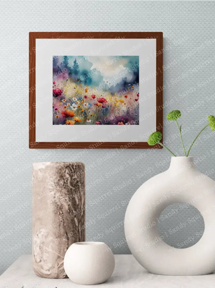 Meadow Watercolor-Style Wildflower Field Art Print