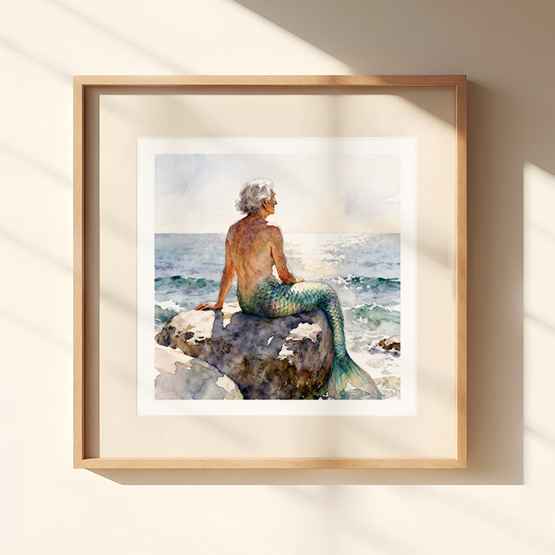 Merqueen Watercolor-Style Coastal Mermaid Art