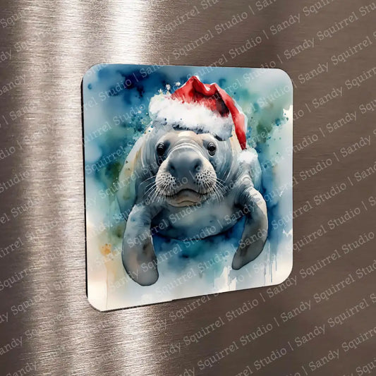 ’Merry Manatee’ Sublimated Image Manatee Magnet