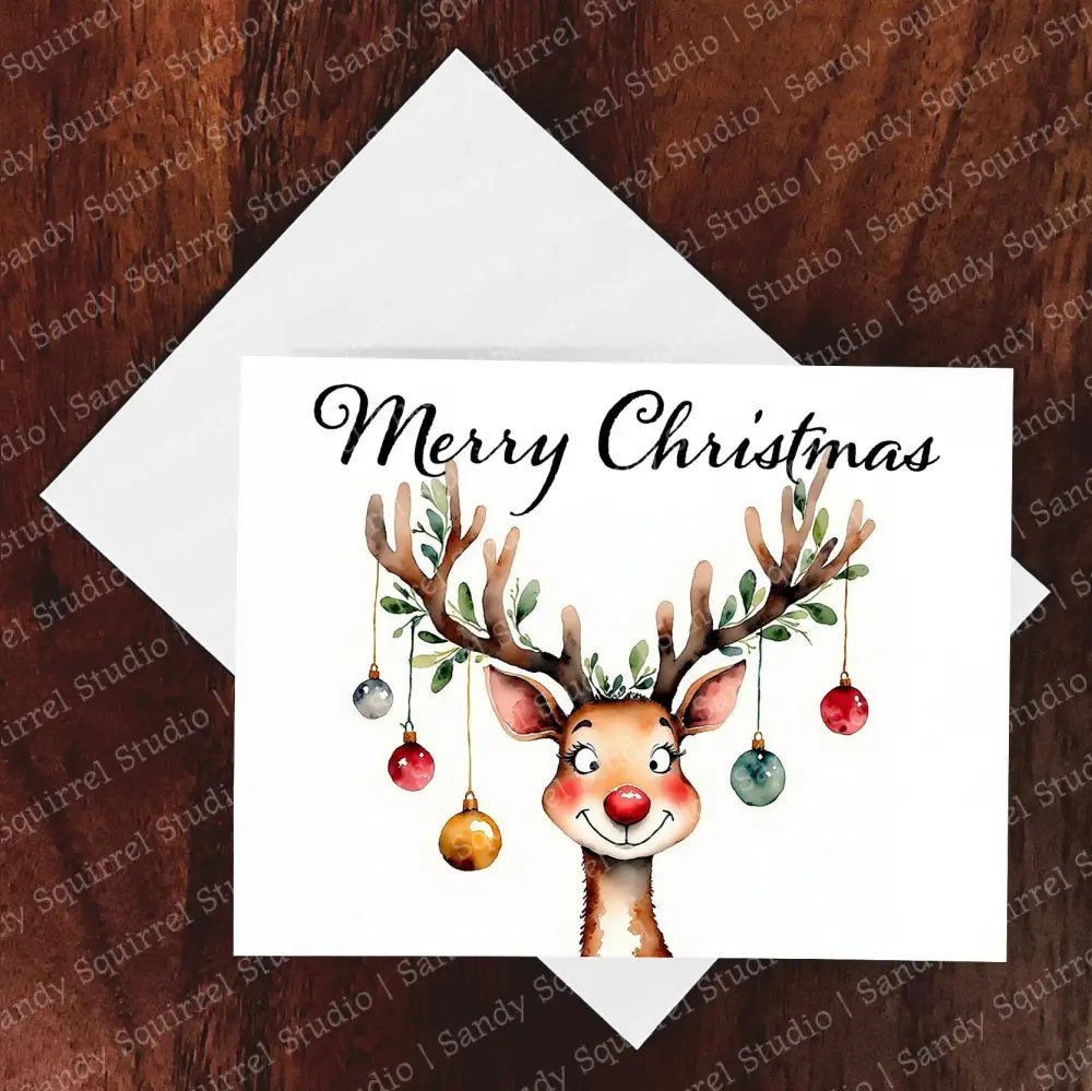 Merry Reindeer Whimsical Christmas Card