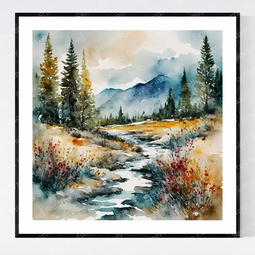 ’Montana’s America’ Original Landscape Art Print 8X8 Home Decor Watercolor Style Wall