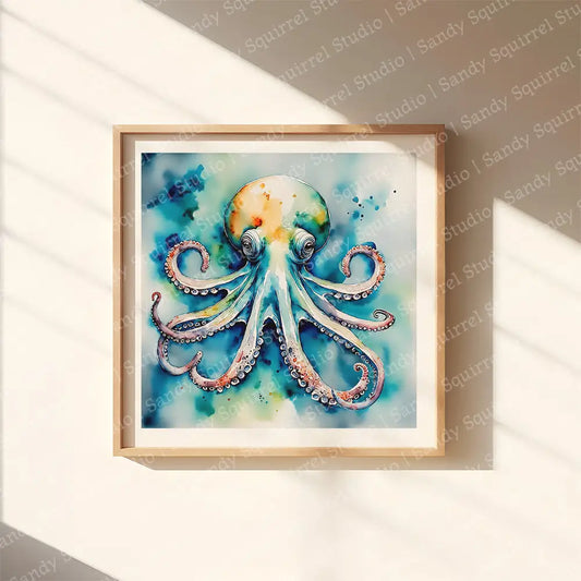 ’Ocean Majesty’ Original Octopus Coastal Beach Art Home Decor Wall Print 12 X