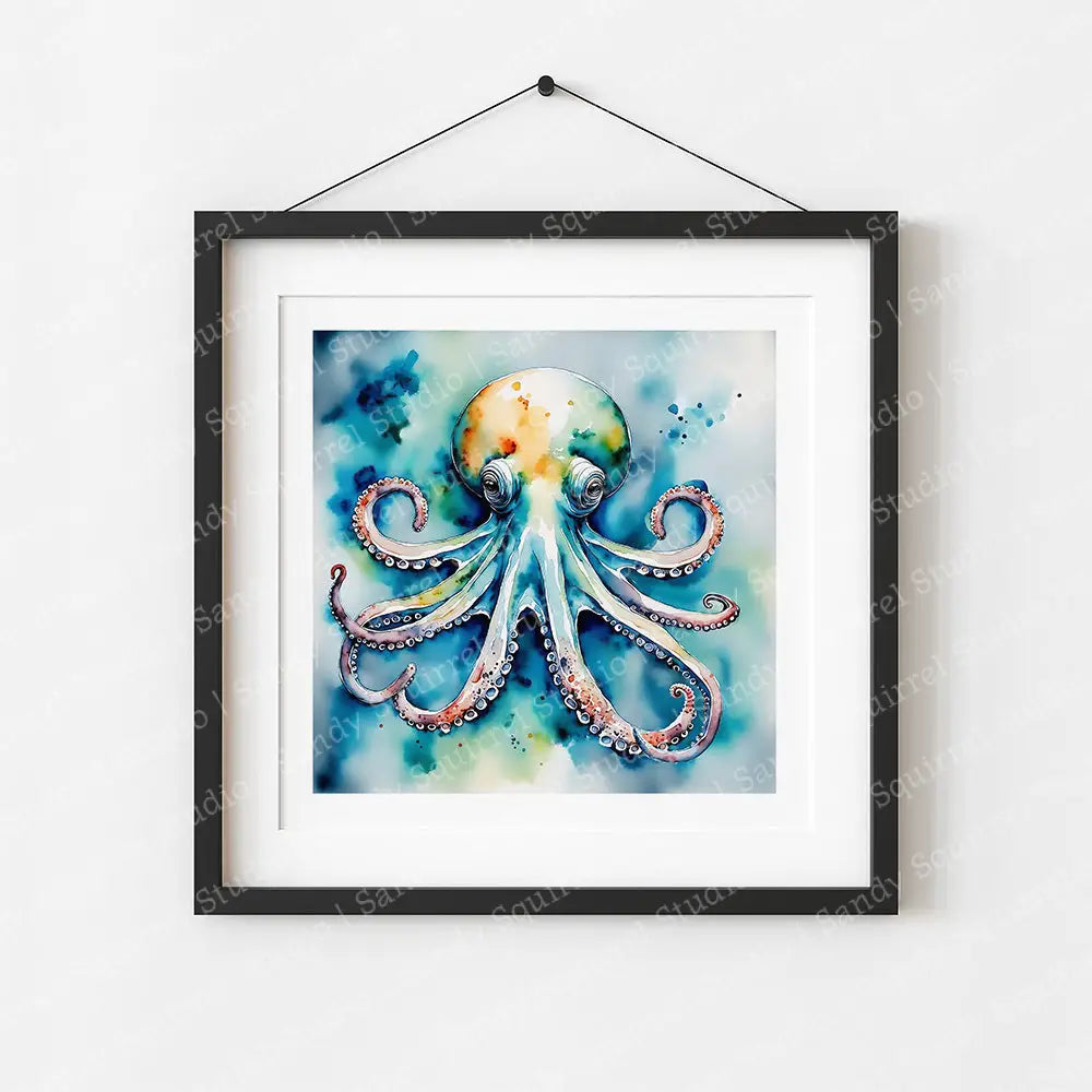 ’Ocean Majesty’ Original Octopus Coastal Beach Art Home Decor Wall Print 8 X