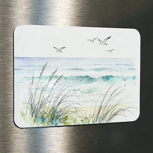 Ocean Breeze Watercolor Style Coastal Beach Sea Gull Art