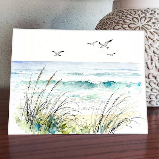 Ocean Breeze Watercolor Style Coastal Beach Sea Gull Art