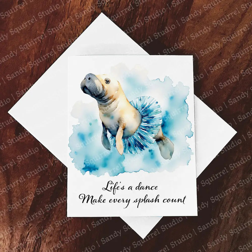 Ocean’s Star Whimsical Watercolor Style Manatee Greeting Card