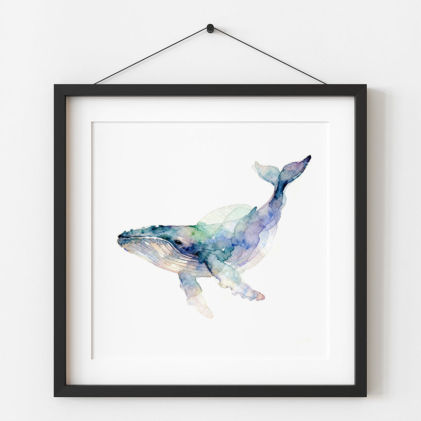 Old Man Watercolor-Style Coastal Whale Art