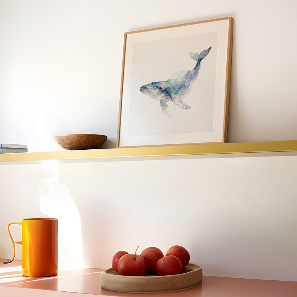 Old Man Watercolor-Style Coastal Whale Art