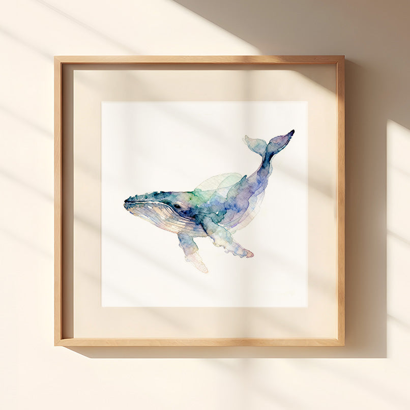 Old Man Watercolor-Style Coastal Whale Art
