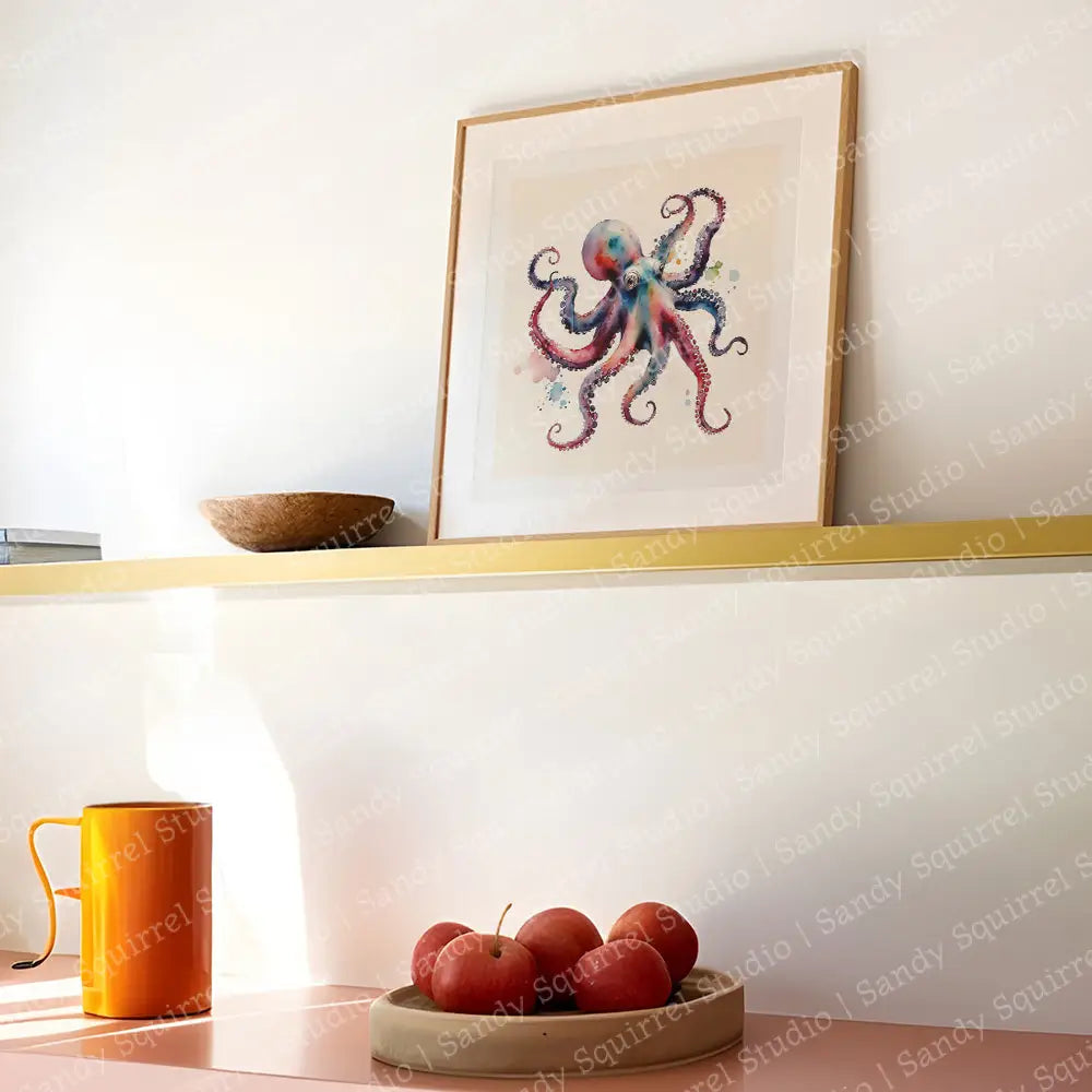 ’Ollie’ Original Octopus Coastal Beach Art Home Decor Wall Print 10 X