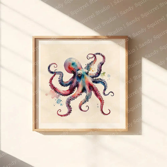 ’Ollie’ Original Octopus Coastal Beach Art Home Decor Wall Print 12 X