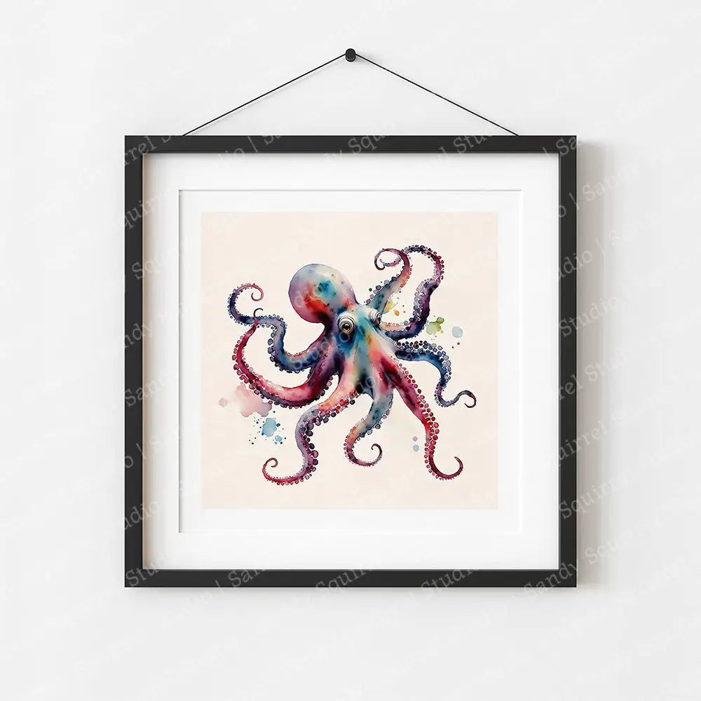 ’Ollie’ Original Octopus Coastal Beach Art Home Decor Wall Print 8 X