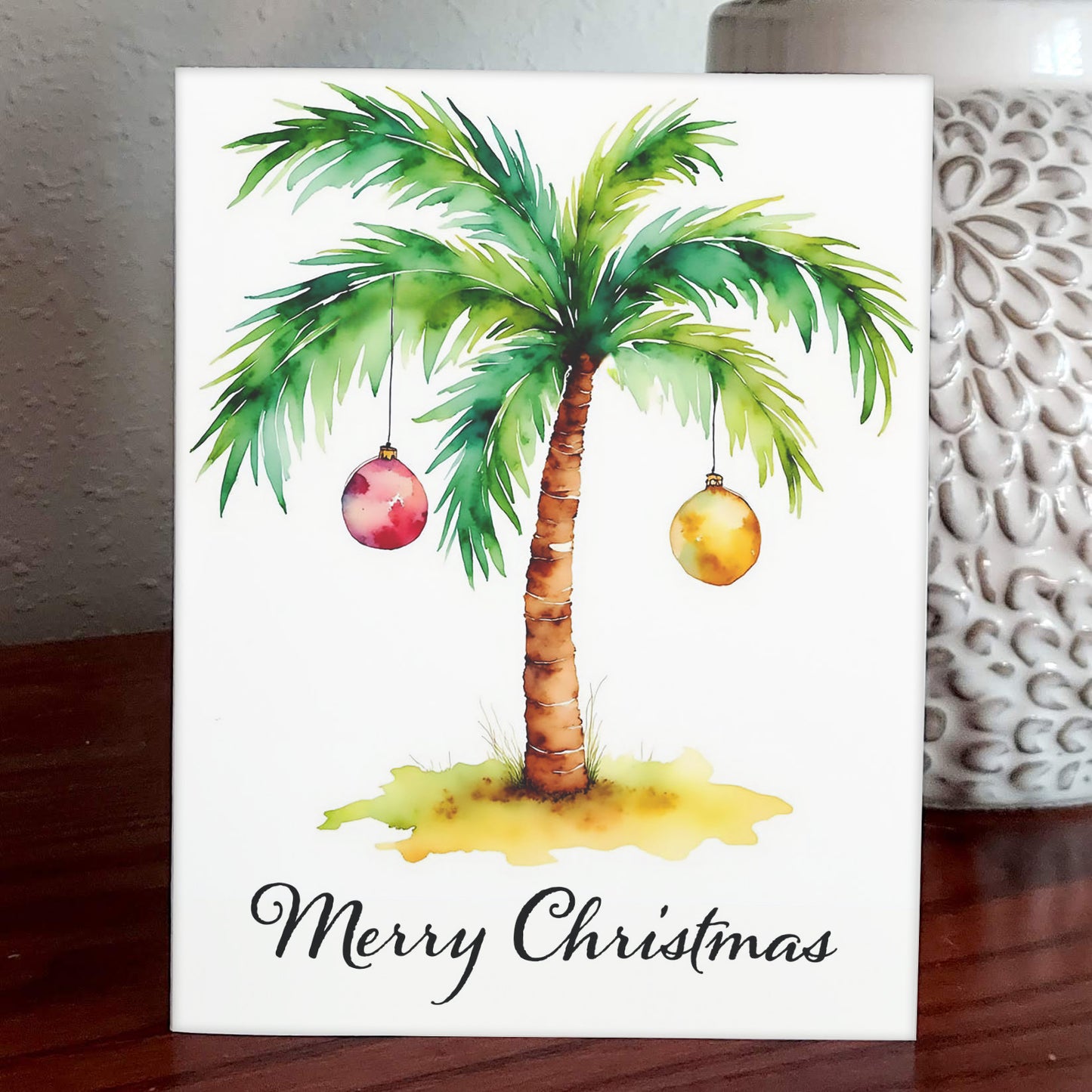Palm Christmas Watercolor-Style Christmas Art