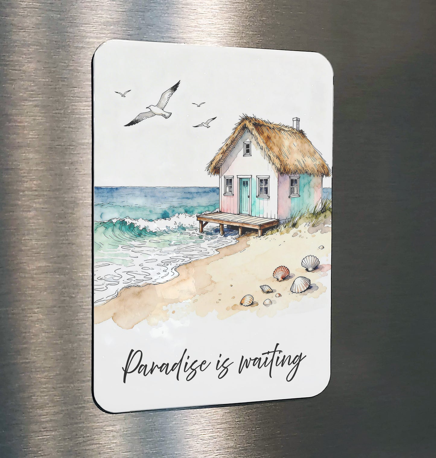 Paradise Watercolor Style Coastal Beach Dock Art