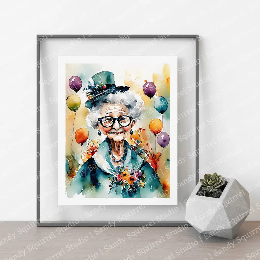 ’Party Girl’ Original Whimsical Grandmother Art Home Decor Wall Print