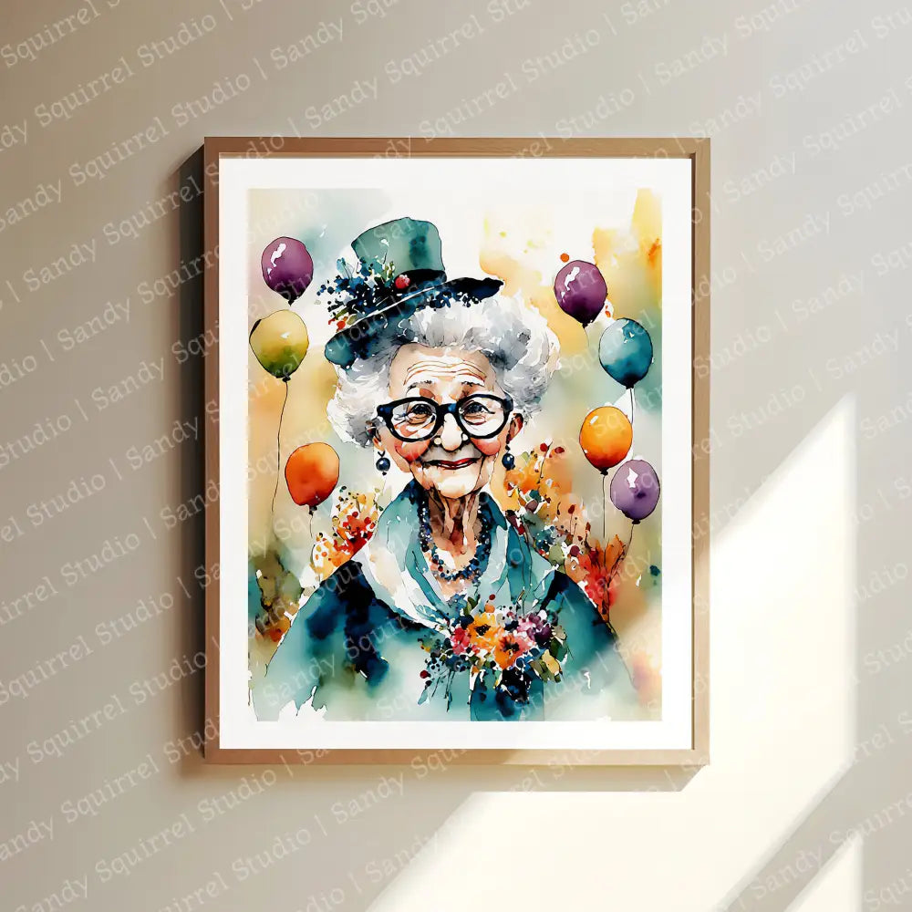 ’Party Girl’ Original Whimsical Grandmother Art Home Decor Wall Print 8X10