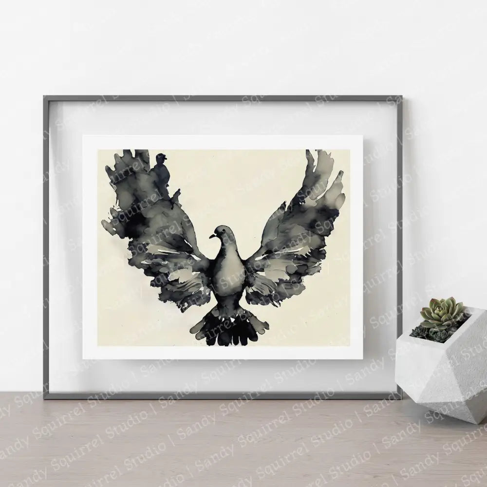 ’Peace’ Original Peace Dove Art Print Home Decor Ink Style Wall 10 X 8