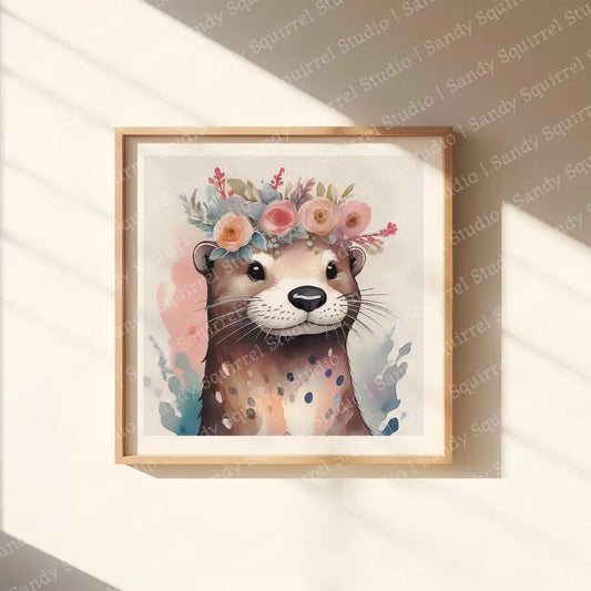 ’Pearl’ Original Sea Otter Art Print Home Nursery Decor Watercolor Style Wall (Copy) 12X12