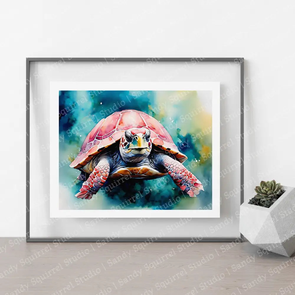 ’Pinkie’ Original Whimsical Turtle Wall Art Print Home Decor (Copy) 10 X 8