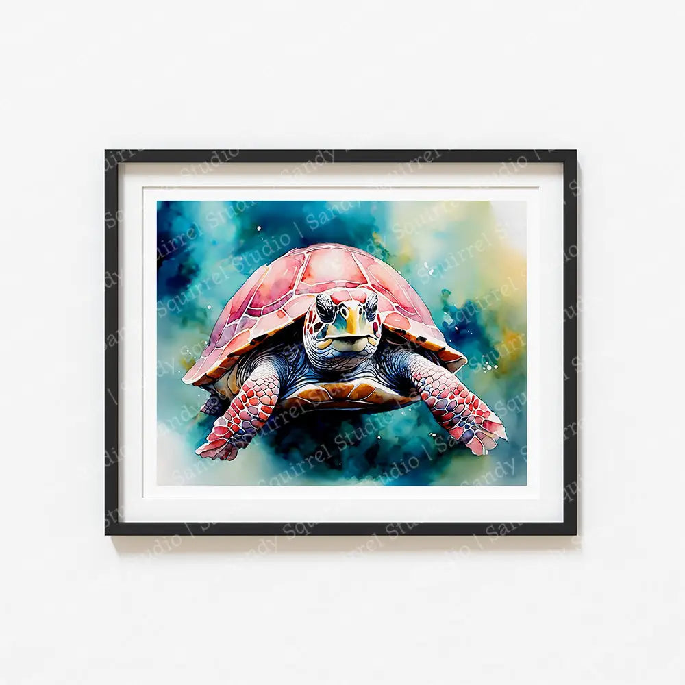 ’Pinkie’ Original Whimsical Turtle Wall Art Print Home Decor (Copy) 14 X 11