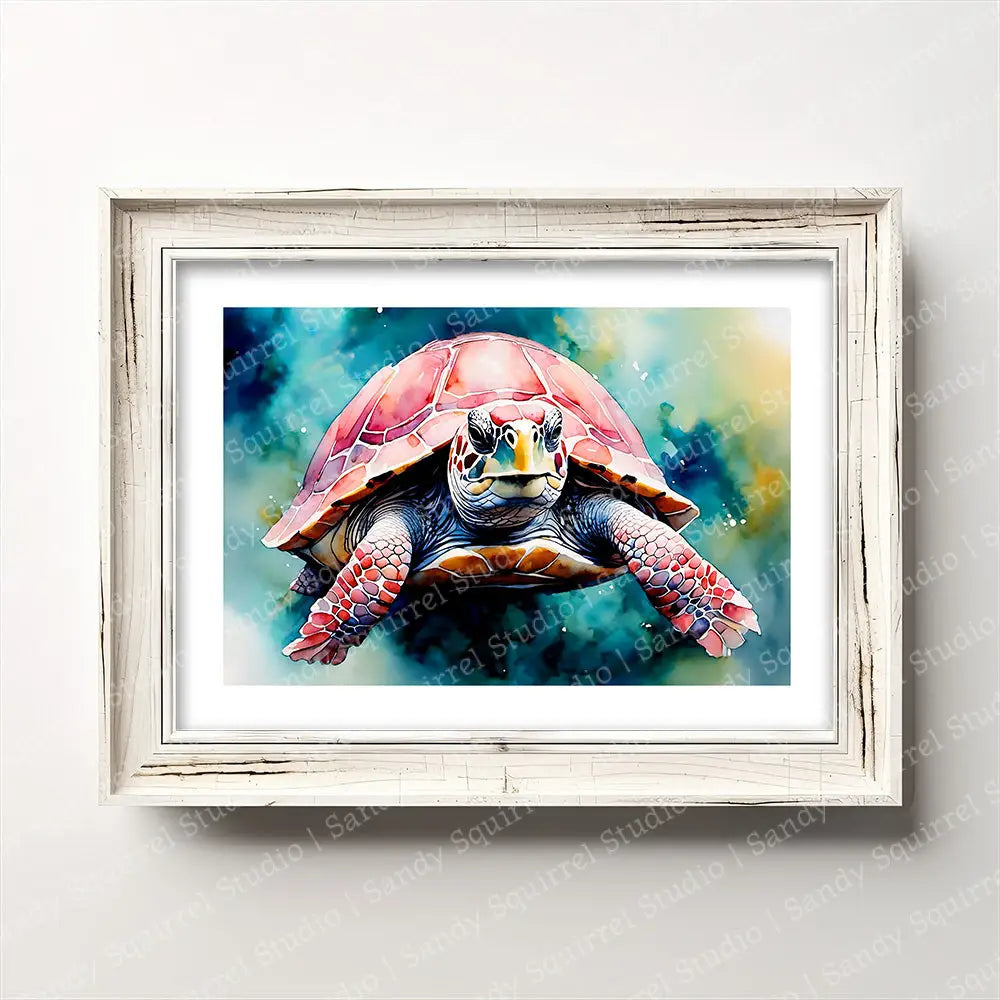 ’Pinkie’ Original Whimsical Turtle Wall Art Print Home Decor (Copy) 7 X 5