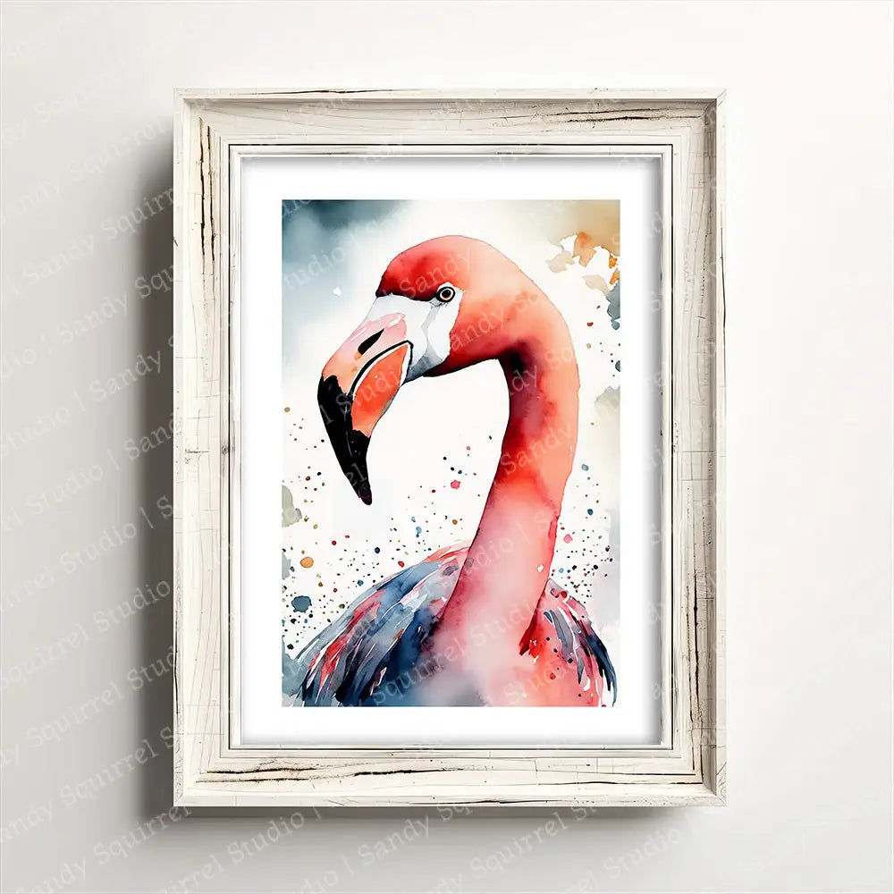 ’Polly’ Original Flamingo Coastal Beach Art Home Decor Wall Print 5X7