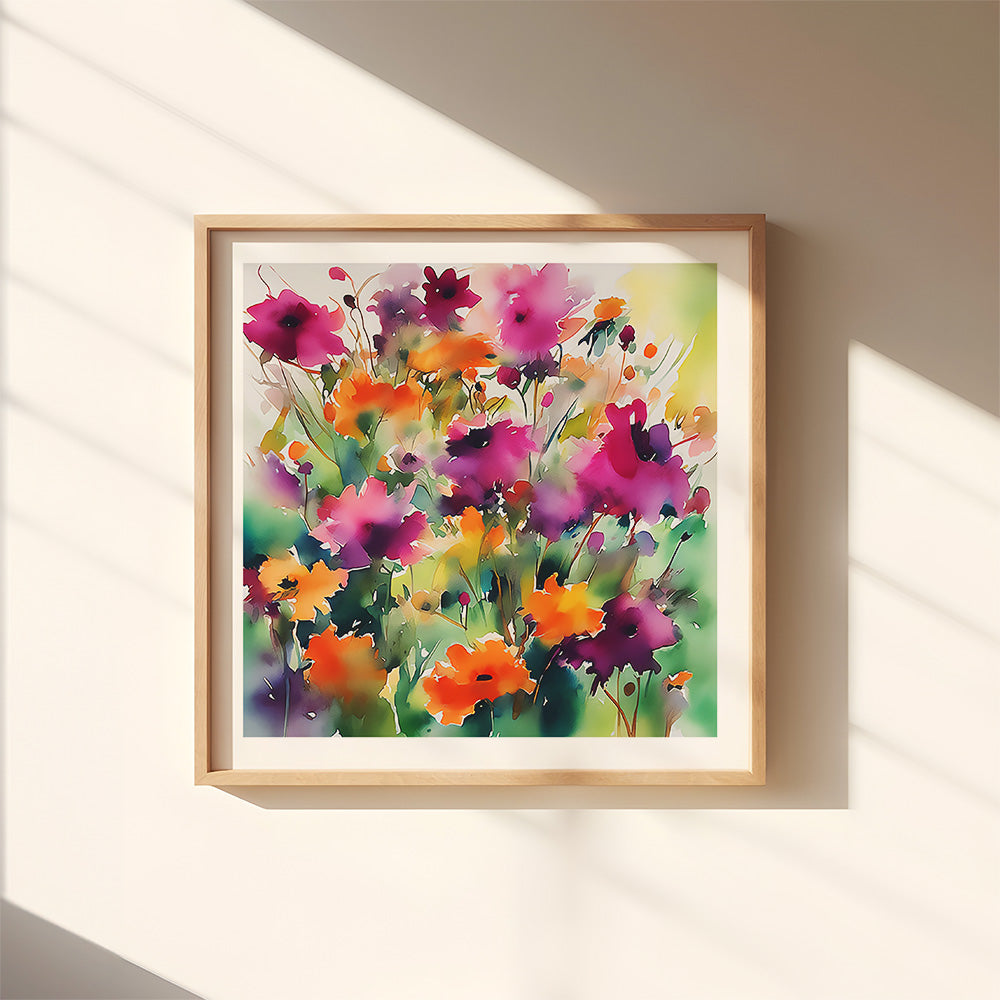 ’Pop’ Original Watercolor-Style Vibrant Floral Wall Art 8X8 Print