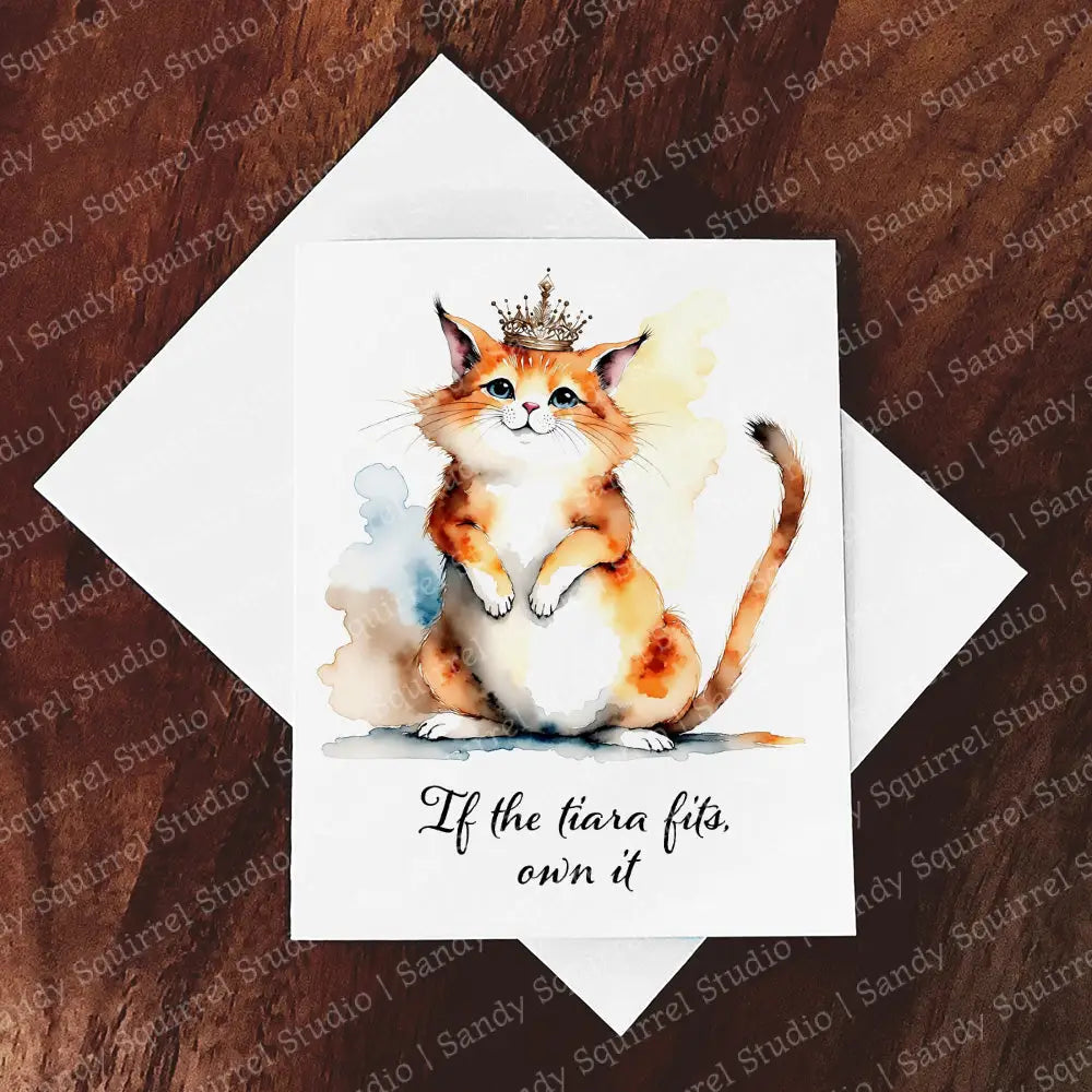 Pretty Princess Watercolor Style Cat Tiara Greeting Card