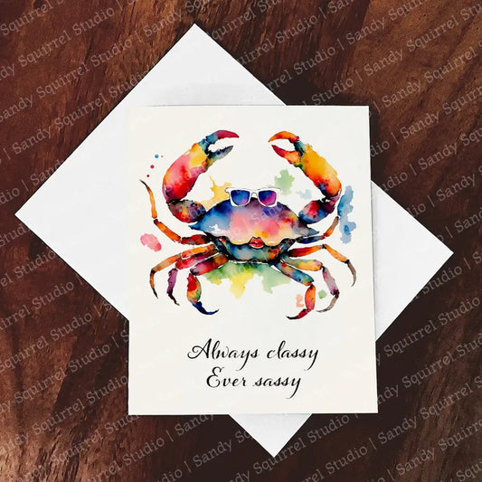 Pucker Up Watercolor Style Sassy Class Crab Greeting Card With Quote