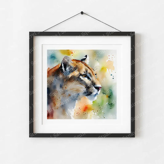 ’Rocky’ Original Florida Panther Art Print 8X8 Home Decor Watercolor Style Wall With Muted Colors