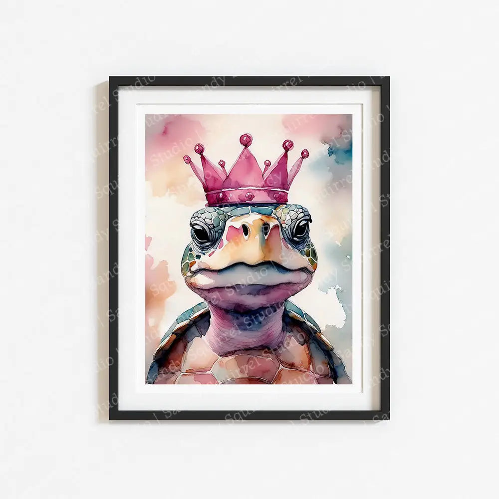 ’Rose Royal’ Original Whimsical Crowned Turtle Wall Art Print Home Decor 11 X 14