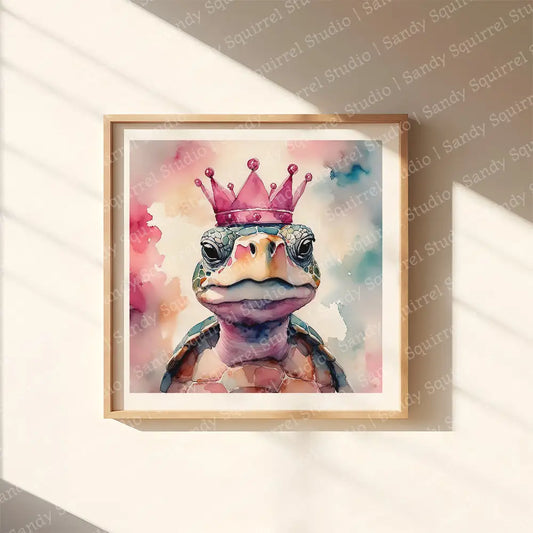 ’Rose Royal’ Original Whimsical Crowned Turtle Wall Art Print Home Decor 12 X