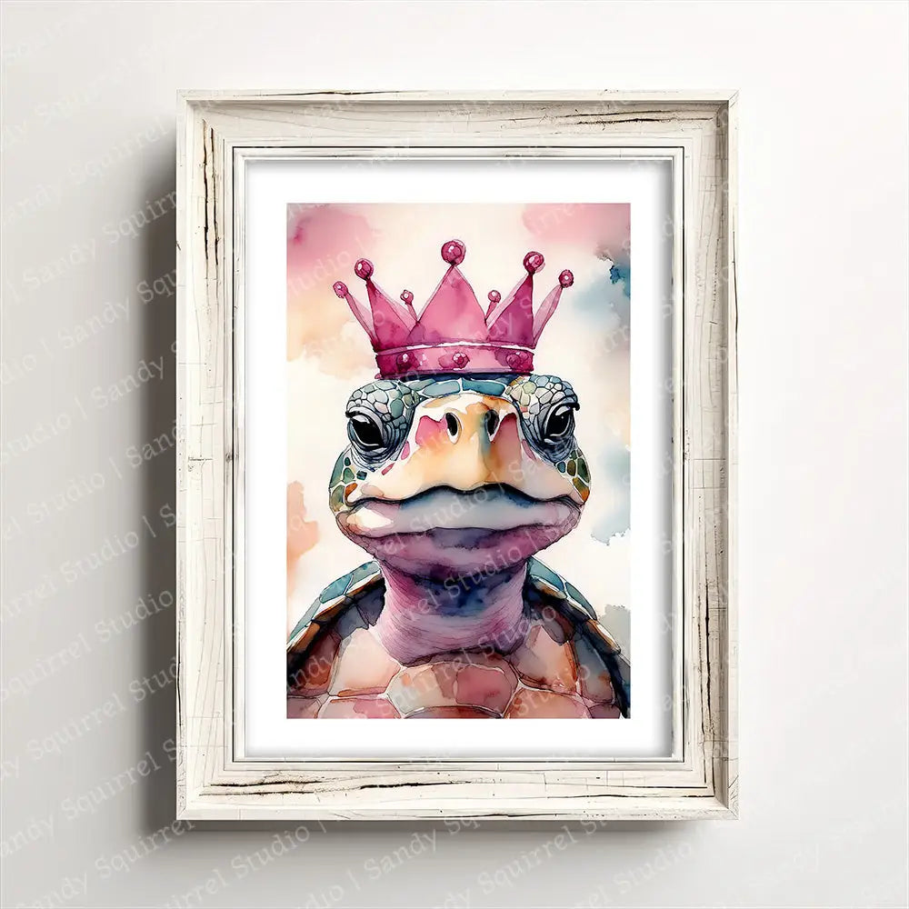 ’Rose Royal’ Original Whimsical Crowned Turtle Wall Art Print Home Decor 5 X 7