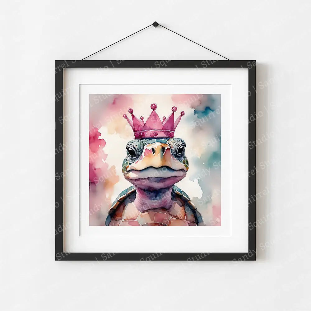 ’Rose Royal’ Original Whimsical Crowned Turtle Wall Art Print Home Decor 8 X