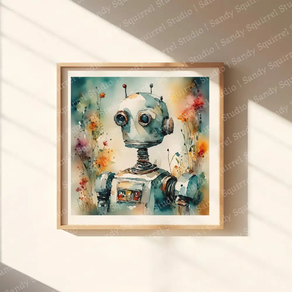 ’Rudy’ Original Whimsical Robot Art Home Decor Wall Print 12X12