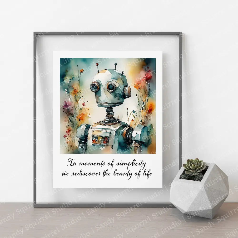 ’Rudy’ Original Whimsical Robot Art Home Decor Wall Print 8X10 With Quote