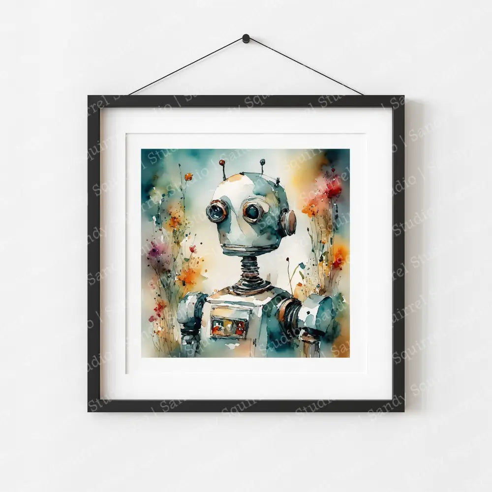 ’Rudy’ Original Whimsical Robot Art Home Decor Wall Print 8X8