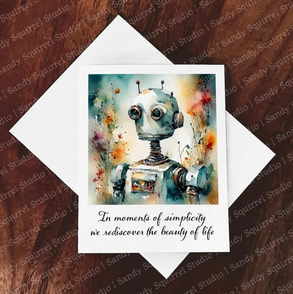 ’Rudy’ Original Whimsical Robot Art Home Decor Wall Print Single Notecard With Quote