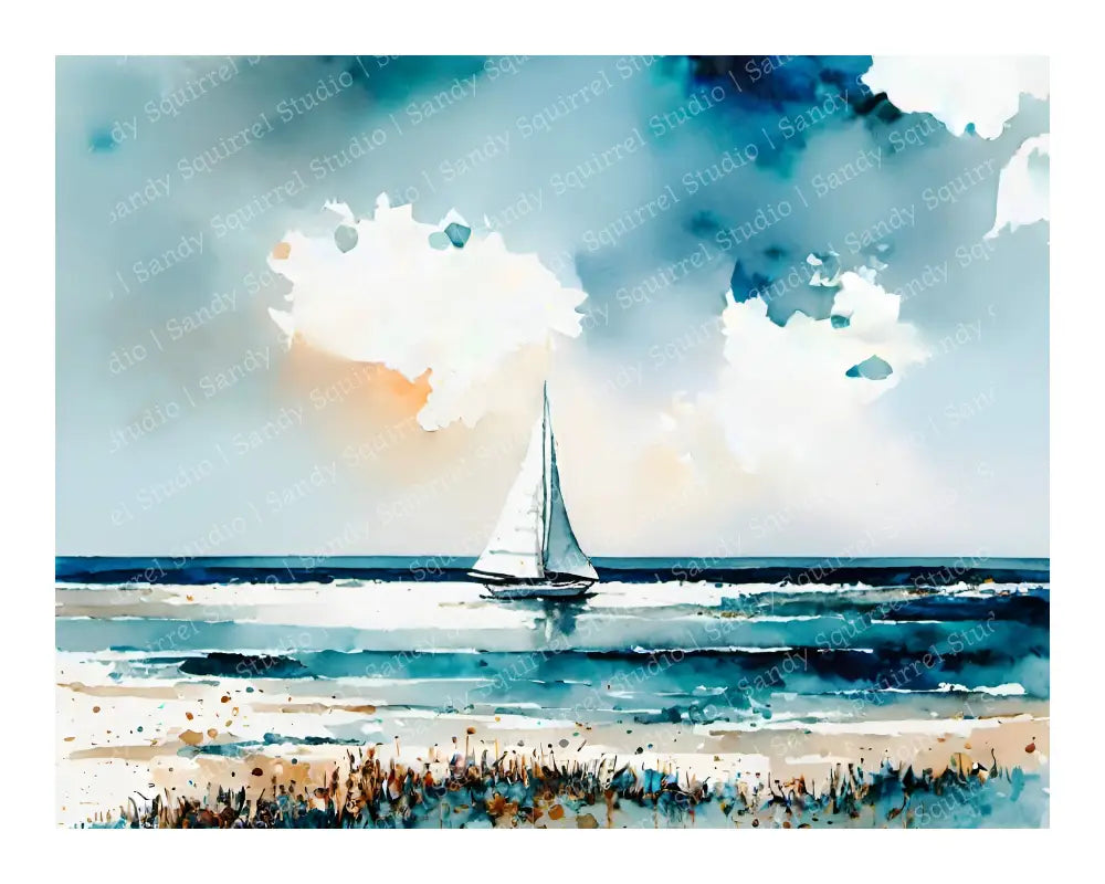 ’Sailing’ Coastal Sailboat Original Art Print 10X8 Watercolor Style Sailing Home Decor Nautical