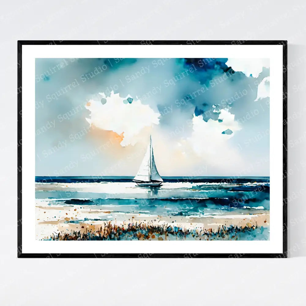 ’Sailing’ Coastal Sailboat Original Art Print 10X8 Watercolor Style Sailing Home Decor Nautical