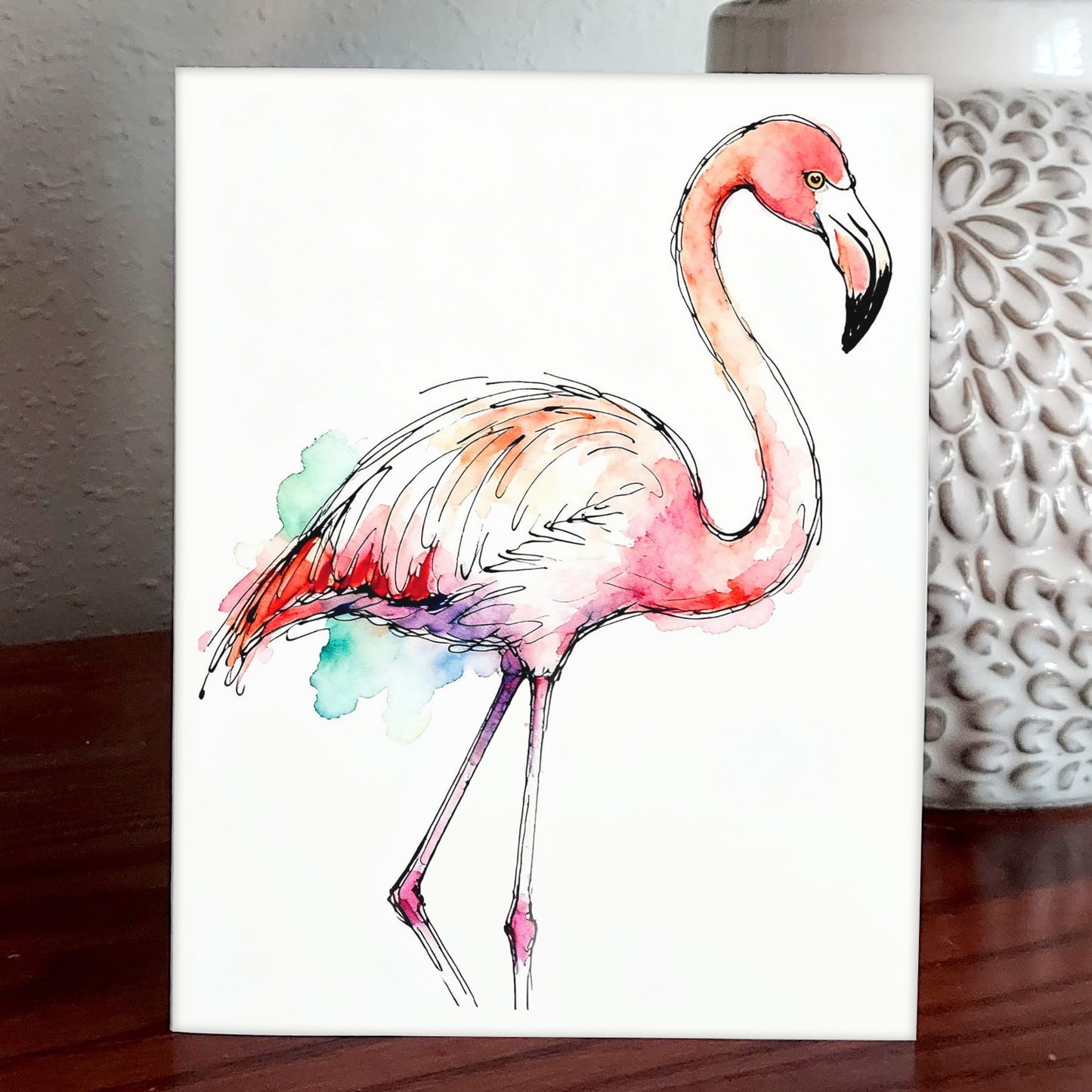 Sea Wash Watercolor Style Flamingo Art