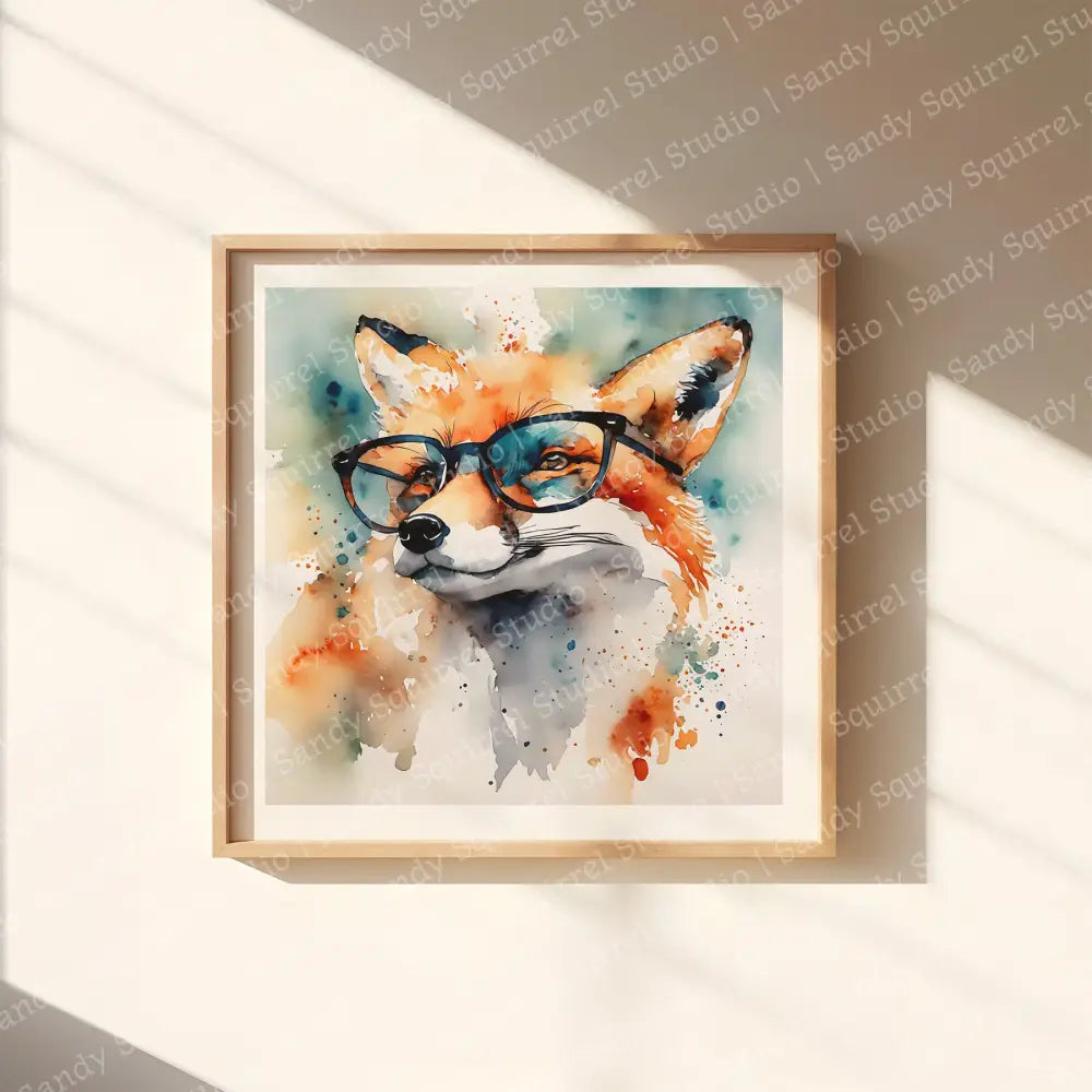 ’Sharp’ Original Watercolor-Style Fox Wall Art 12X12 Print