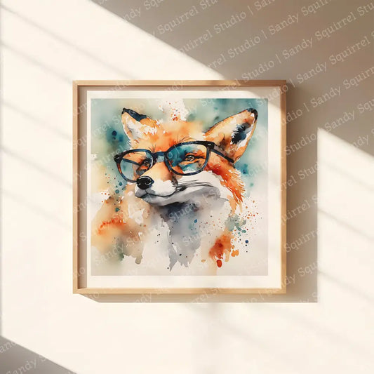 ’Sharp’ Original Watercolor-Style Fox Wall Art 12X12 Print