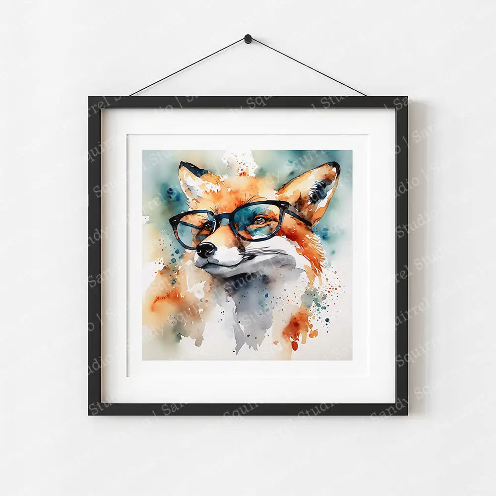 ’Sharp’ Original Watercolor-Style Fox Wall Art 8X8 Print