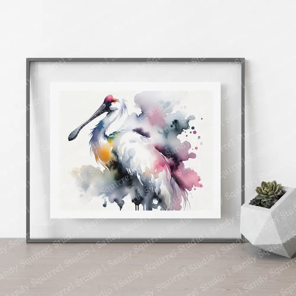 "Silver" Original Spoonbill Crane Coastal Beach Art Home Decor Wall Art Print