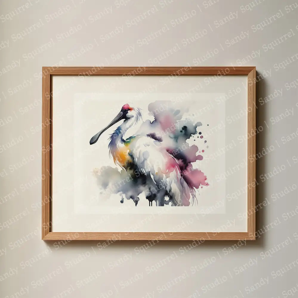 ’Silver’ Original Spoonbill Crane Coastal Beach Art Home Decor Wall Print