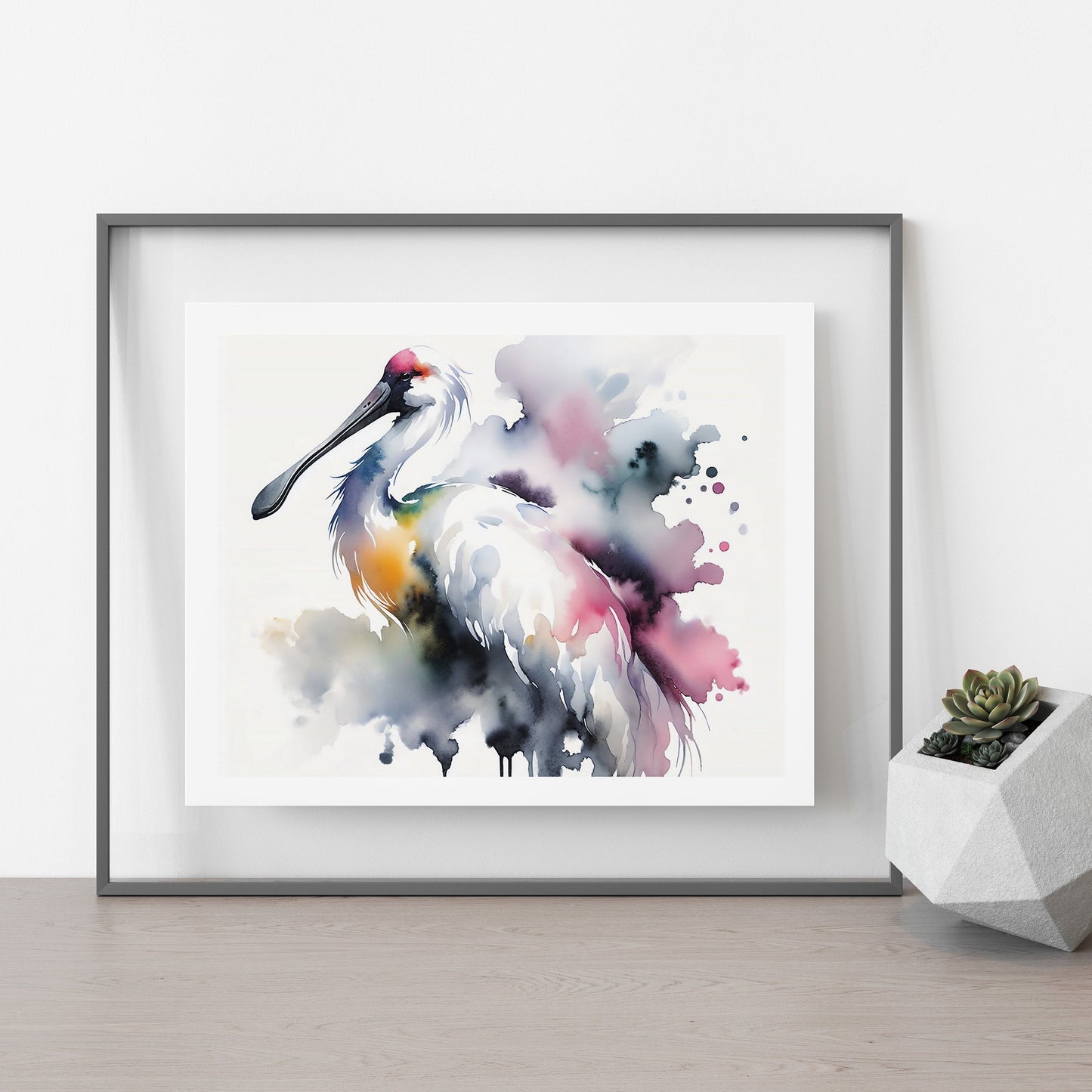 ’Silver’ Original Spoonbill Crane Coastal Beach Art Home Decor Wall Art Print 10x8 Print Art Print